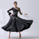 B-19447 High-end high quality pearl silk ballroom Latin dance dress custom black competition ballroom dresses for girls