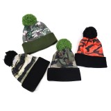 winter warm stylish acrylic wholesale custom camouflage printing beanie hats with top ball