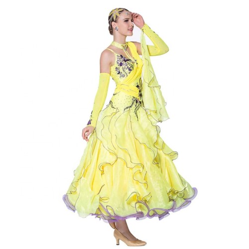 B-1458 National standard ballroom dancing dress modern costume competition waltz tango big pendulum dress performance for sale