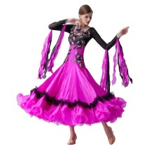 B-19425 High-end Pearl silk ballroom dance dresses women adult with big pendulum customize ballroom dance dresses women adult