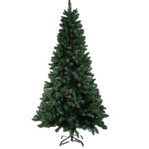 Factory 6ft Artificial Flocked PVC Christmas Tree with Pine Cone and Berry Metal Base