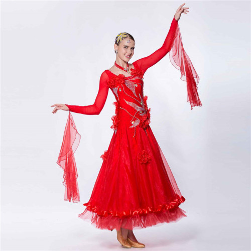 B-1479 Modem dance dress new competition national standard red ballroom dance dress for competition