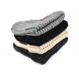 High quality winter different colors beanie cap with leather patch custom