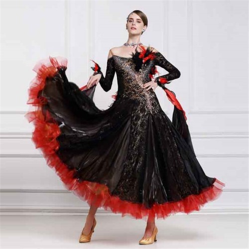 B-14346 Wholesale black ballroom dance dress for competition
