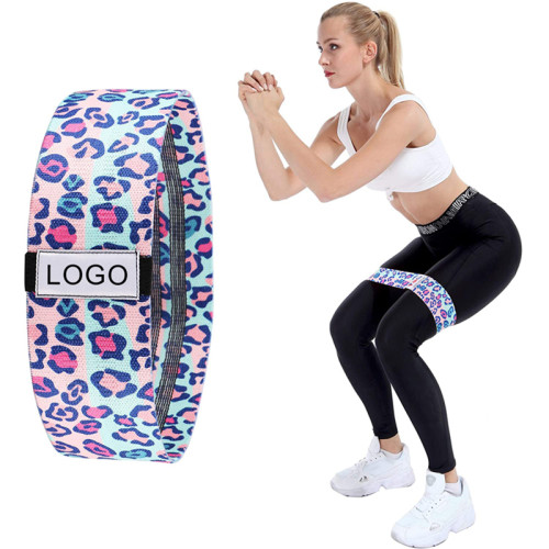 Fabric Cotton Pink Leopard Workout Stretch Training Bands Polyester Fitness Nylon Booty Bands Resistance