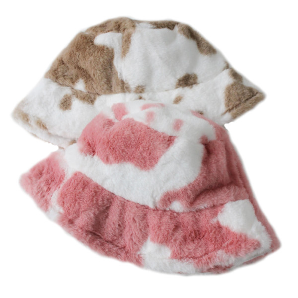 Designer fashion winter autumn furry winter cow print fur bucket hats