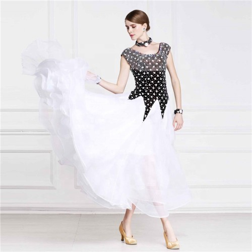 B-14201 Custom-made Long Ballroom Dance Competition Dresses Modern Waltz Dot Dancing Dress