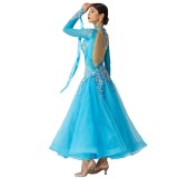 B-2081 Competition Sky Blue American Sexy Ballroom Dance Dress High Quality Standard Lyrical Dance Costume Dress For Sale