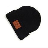 Acrylic Brown Leather Patch Beanie/Leather Patch Knit Beanie
