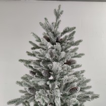 Durable 7ft White Flocked PVC PE Mixed Christmas Tree with Snow and Pine cone Metal Stand