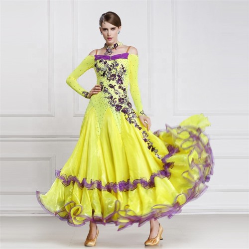 B-14790 Custom top sale yellow ballroom dance dress women dress for ballroom dancing for children