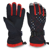 custom gilr's ski glove with printed logo design thick warm terry outdoor waterproof ski gloves
