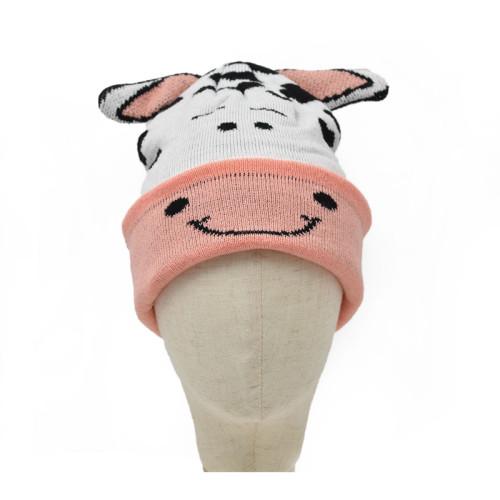 babies winter warm printing dairy cow wholesale custom logo beanie hat cute
