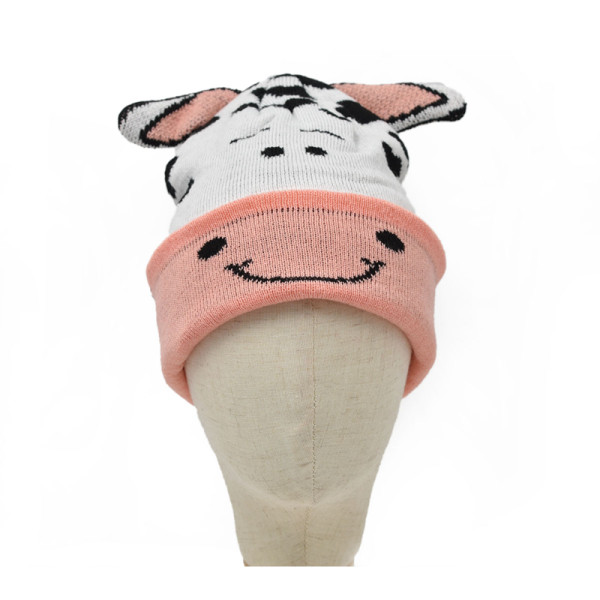 babies winter warm printing dairy cow wholesale custom logo beanie hat cute