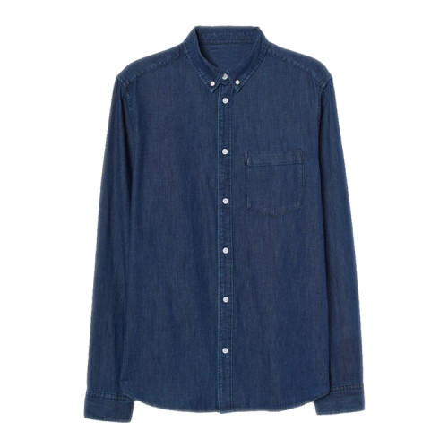 10 Oz Washed Long Sleeve Work Denim Shirt For Men