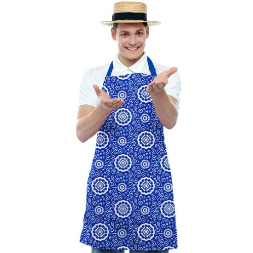 Custom Deep Blue 100% Cotton Soft Kitchen Apron With Pockets