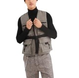 Custom design mens plaid utility regular fit functional pocket zipper fly cargo gilet vest