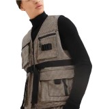 Custom design mens plaid utility regular fit functional pocket zipper fly cargo gilet vest