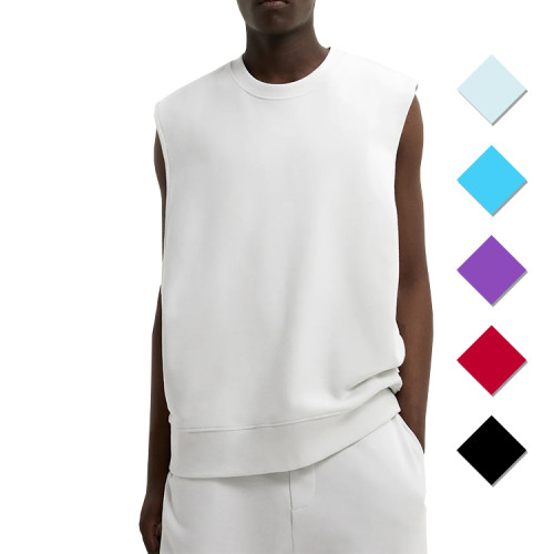 Oversized plush vest with wide armholes round neck ribbed trims for men