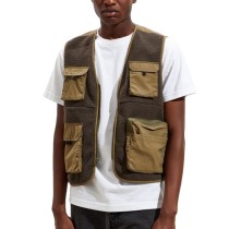 HOT SELL customized color mens colorblock sherpa fabric vest with cargo pockets