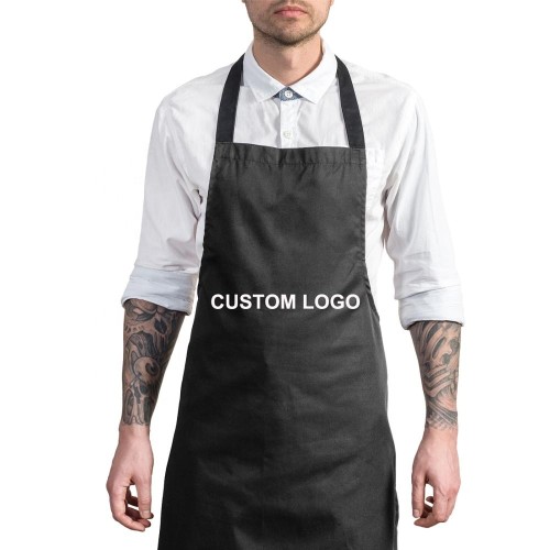 Black apron set Promotional Customized Polyester Cotton Chef Cooking Kitchen Apron With Adjustable Button