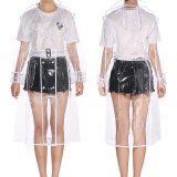 Women's Girls Fashion Clear Hooded Raincoat Lightweight Travel Packable Rain Jacket Poncho Rainwear