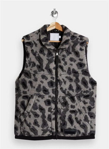 Wholesale men zip grey animal print sleeveless fleece borg gilet vest