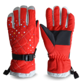 custom gilr's ski glove with printed logo design thick warm terry outdoor waterproof ski gloves