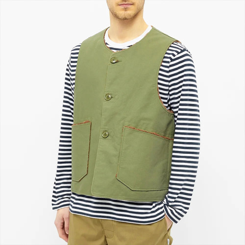 100% Cotton Custom Reversible Vest Mens Collarless Winter Button Closure Wholesale