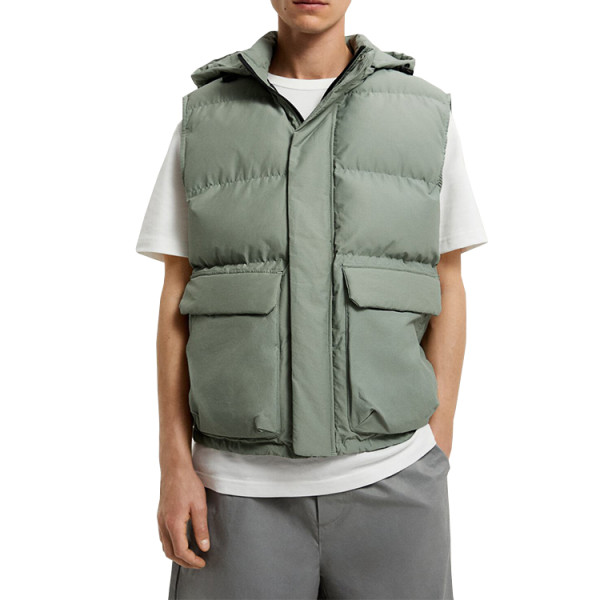 Men custom polyester winter puffer vest with pockets and moveable hood