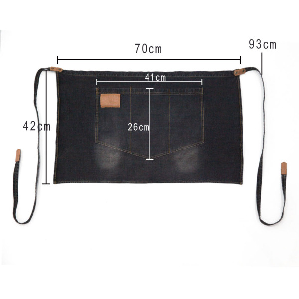 Customized Logo Black Denim Cotton Apron Woman Kitchen Work Half Waist Apron