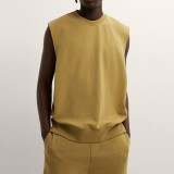 Oversized plush vest with wide armholes round neck ribbed trims for men