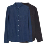 10 Oz Washed Long Sleeve Work Denim Shirt For Men