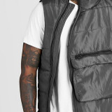 wholesale custom mens plain quilted vest fashion Funnel Neck puffer vest with center pocket