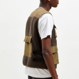 HOT SELL customized color mens colorblock sherpa fabric vest with cargo pockets