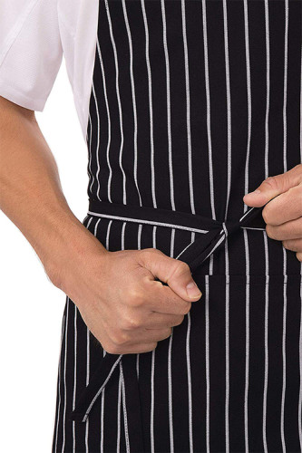 Factory Direct Printed Adjustable Stripe Cotton Polyester Kitchen Bib Chef Apron With Pocket