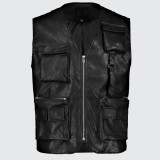 HOT SELL wholesale custom high quality mens fuax leather vest with utility cargo pockets