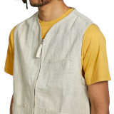 Men denim vest zipper placket custom logo men vintage linen vest wholesale