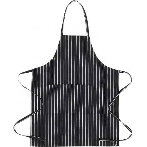 Factory Direct Printed Adjustable Stripe Cotton Polyester Kitchen Bib Chef Apron With Pocket