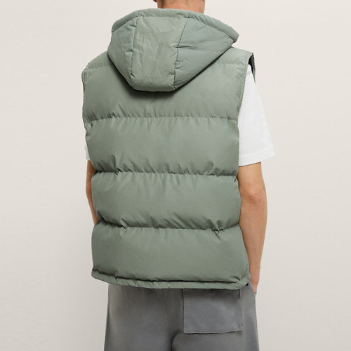Men custom polyester winter puffer vest with pockets and moveable hood