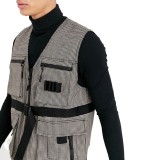 Custom design mens plaid utility regular fit functional pocket zipper fly cargo gilet vest
