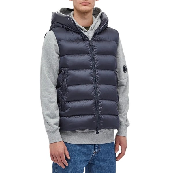 Waterproof Windproof Custom Goose Down Fill Toggle Hood 2-Way Zip Closure Vest Men