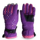 custom gilr's ski glove with printed logo design thick warm terry outdoor waterproof ski gloves