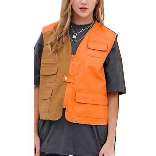 OEM wholesale custom 100% cotton unisex spliced gilet utility cargo vintage vest