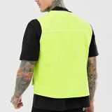 Canvas fabric mens sleeveless neon green vest with utility pockets