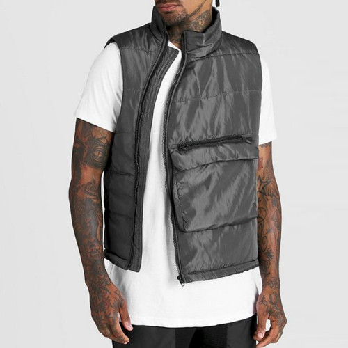 wholesale custom mens plain quilted vest fashion Funnel Neck puffer vest with center pocket