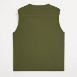 Khaki green cotton canvas utility men vest v-neck  with pockets