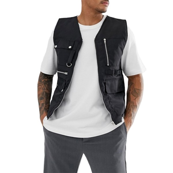 OEM wholesale mens fashion sleeveless gilet mens black regular fit cargo utility vest