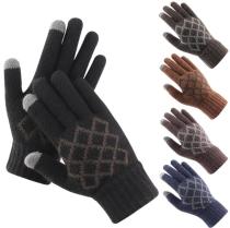 mens winter warm gloves jacquard custom logo touchscreen thick lining knit texting gloves