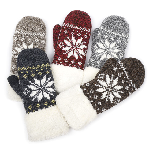 Outdoor Women Thick Acrylic Winter Plush Finger Knit Gloves Mittens For Lady Girl Men